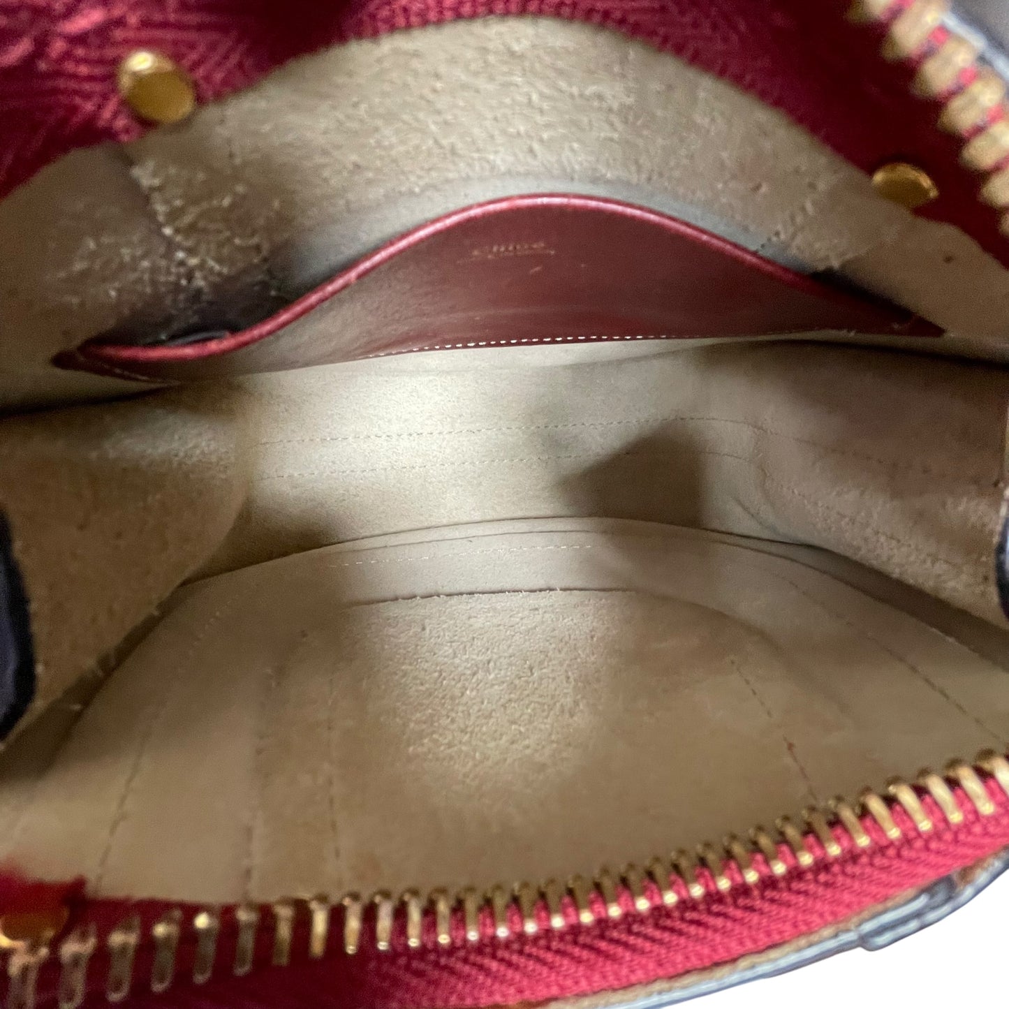 Chloe Hayley Calf Skin Nano Equestrian Burgundy Bucket 2 Way Crossbody Purse Bag