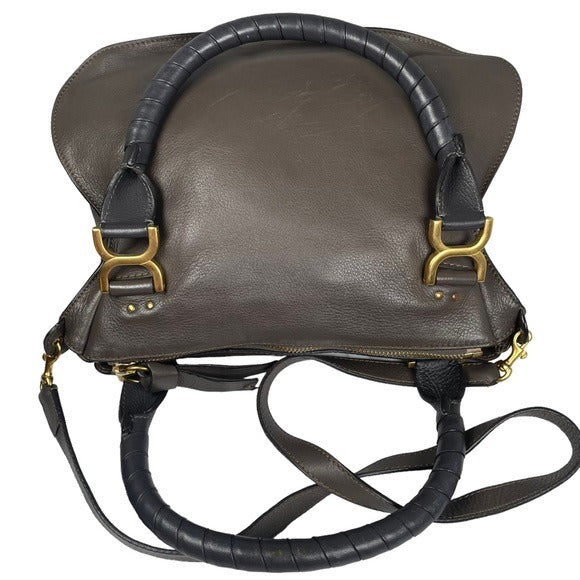 Chloe Grey Medium Satchel Wrapped Leather Handle Zip Flap Crossbody Shoulder Bag