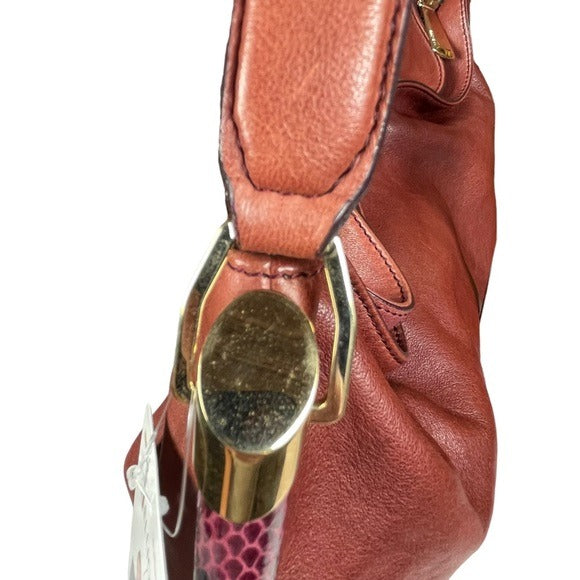 Jimmy Choo Python Trim Leather Blush Magenta Trim Hobo Shoulder Leather Purse
