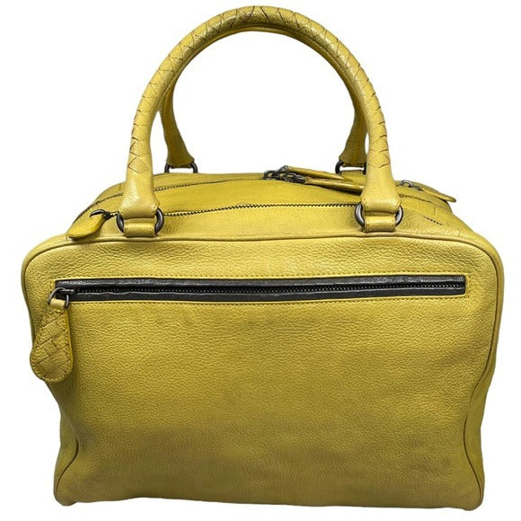 Bottega Veneta Lime Green Leather Woven Strap Boston Personal Travel Zip