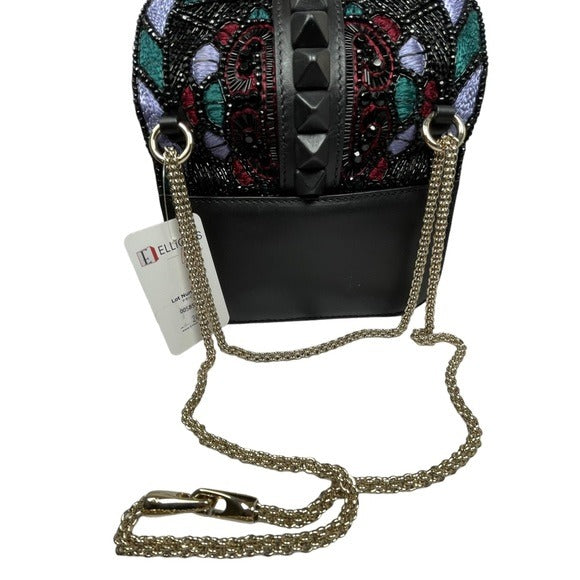 Valentino Garavani Beaded Rock Studded Chain Black Leather Multi Cross Bod Minu Bag