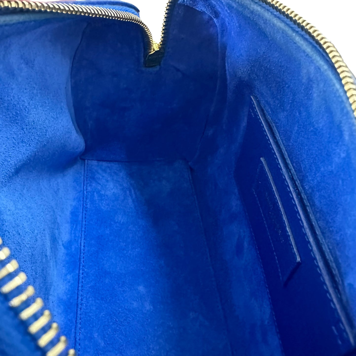 YSL Yves Saint Laurent Cobalt Blue Mini Calfskin Boston Two-Way Strap Speedy Bag
