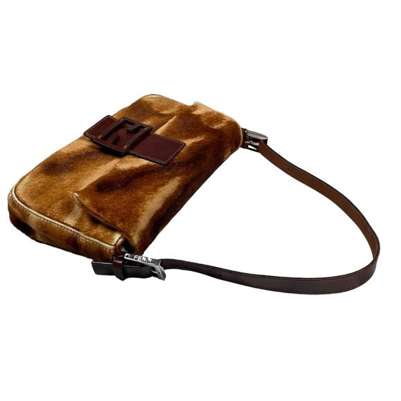 Fendi Calf-Hair Abstract Classic Baguette Shoulder Purse Flap Sterling Bag