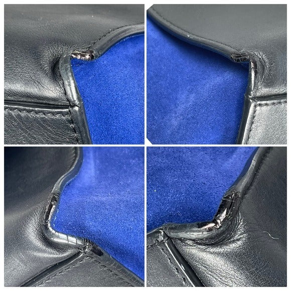 Celine Tri-Color Royal Blue Taupe Black Gold Large Shoulder Bucket Snap Purse