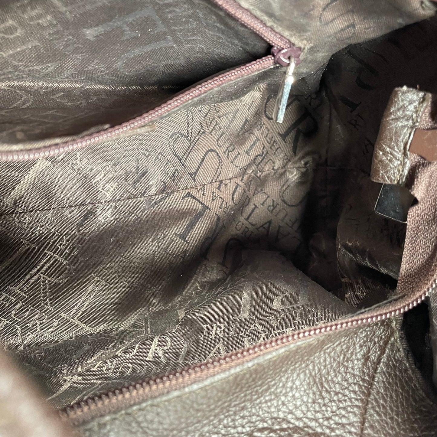 Furla Brown Pebbled Leather Hobo Bag SHW Double Sided Eyelet Deep D Shoulder Bag