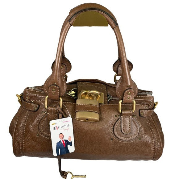 Chloe Paddington Lock Chestnut Brown Pebbled Leather Zip Shoulder Purse Bag