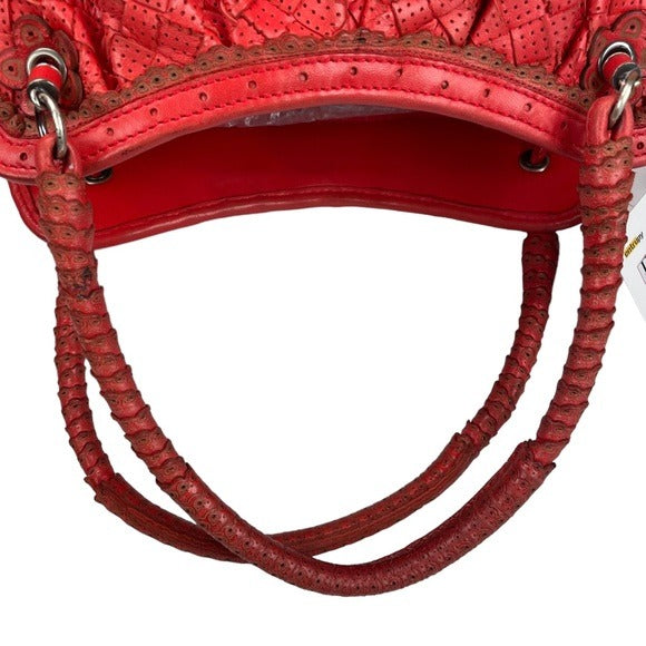 Bottega Veneta Woven Perforated Hand Bag Shoulder Leather Paprika Red Purse