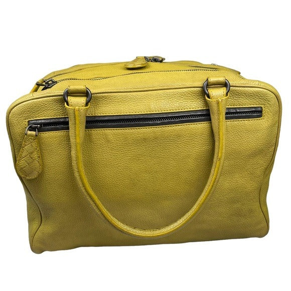 Bottega Veneta Lime Green Leather Woven Strap Boston Personal Travel Zip