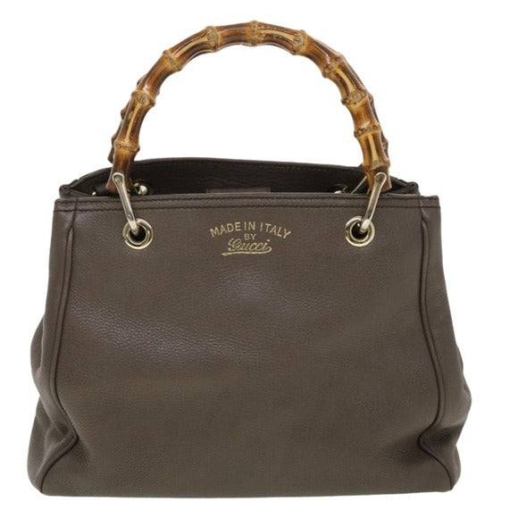 Gucci Bamboo Earthy Tone Hand Bag Leather 2 in 1 Convertible Shopper Tote Purse