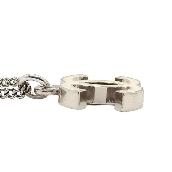 Chanel CC Ivory Double Sided Enamel Silver Plated Pendant & Chain Necklace 17”