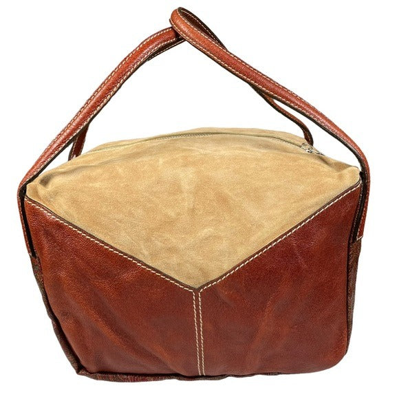 Etro Multi Textile Paisley Boston Dual Handle Canvas Leather Suede Purse Bag