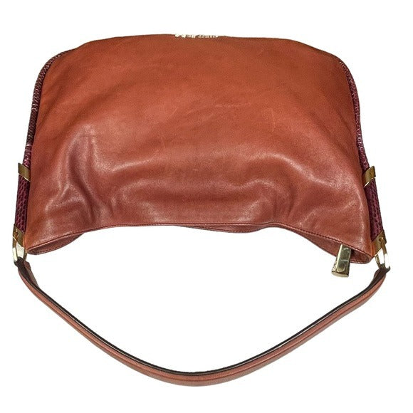 Jimmy Choo Python Trim Leather Blush Magenta Trim Hobo Shoulder Leather Purse