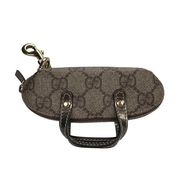 Gucci GG Canvas Micro Mini Metallic Leather KeyChain Lipstick Lighter Purse Bag