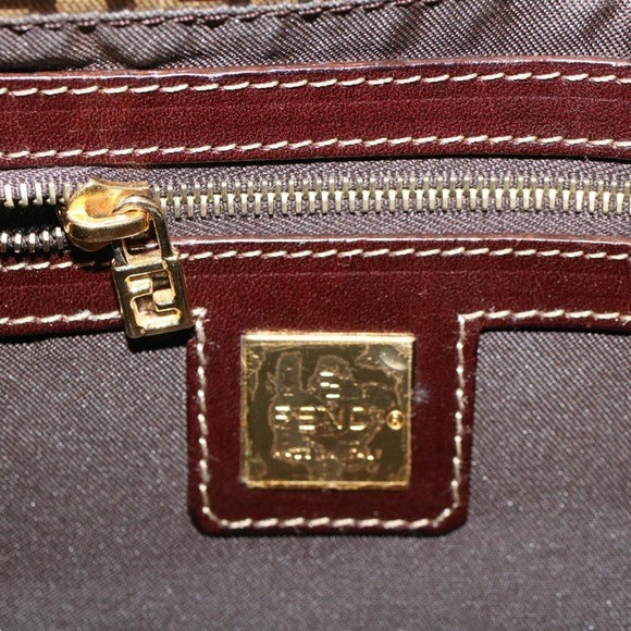 Fendi Zucchino Coated Canvas Baguette Shoulder Leather Strap Bag Beige Purse