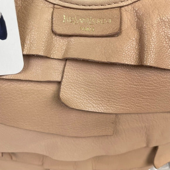 YSL Saint Tropez Beige Patch Gathered Layered Lambskin Shoulder Small Hobo Bag