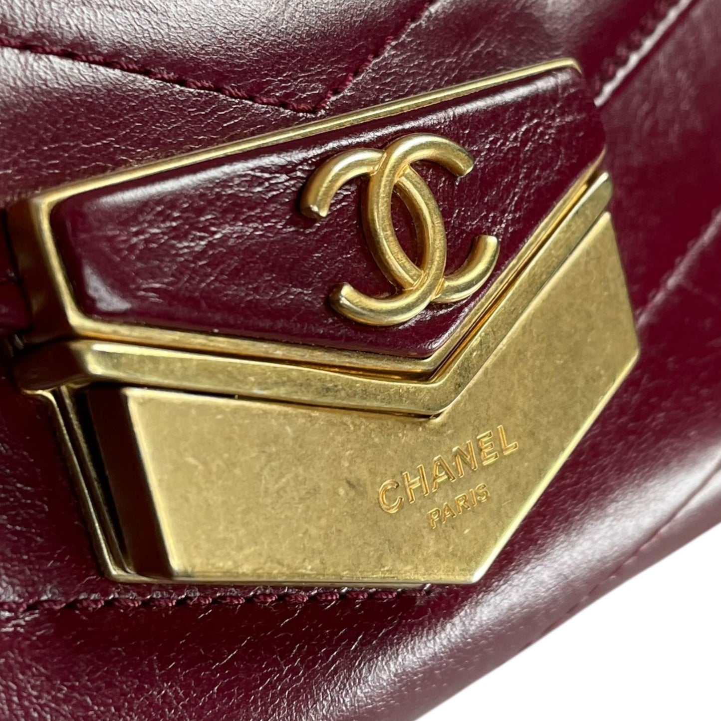 Chanel CC Medal Bucket Envelop Merlot Zip Brushed GHW Burgundy 2Way CrossbodyPurse