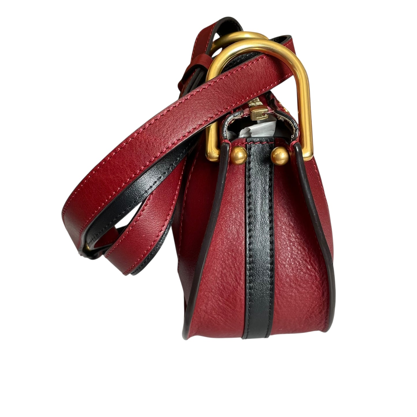 Chloe Hayley Calf Skin Nano Equestrian Burgundy Bucket 2 Way Crossbody Purse Bag