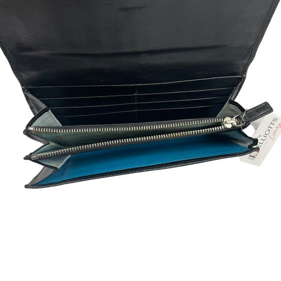 BVLGARI Black Blue Clip Snap Saffiano Leather Long Organizer Wallet