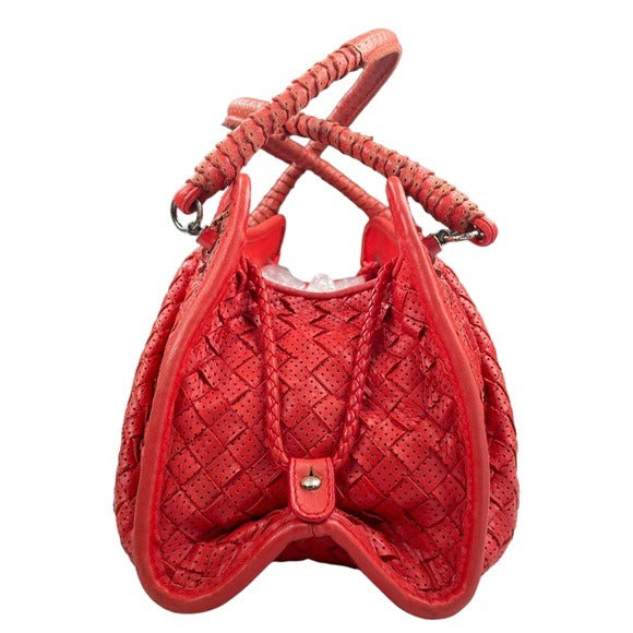 Bottega Veneta Woven Perforated Hand Bag Shoulder Leather Paprika Red Purse