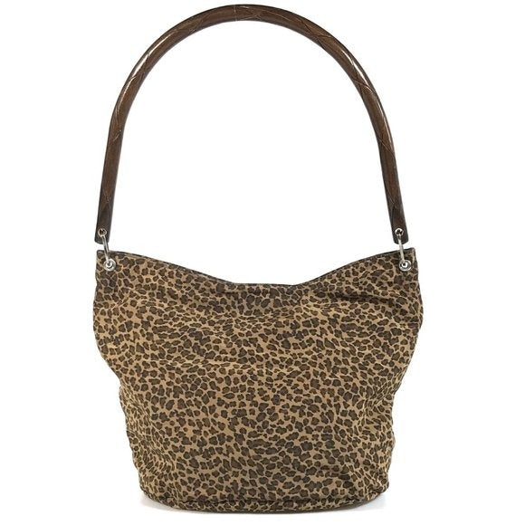 Bottega Veneta Cheetah Print Hobo Nylon Unstructured Shoulder Looping Bucket Bag