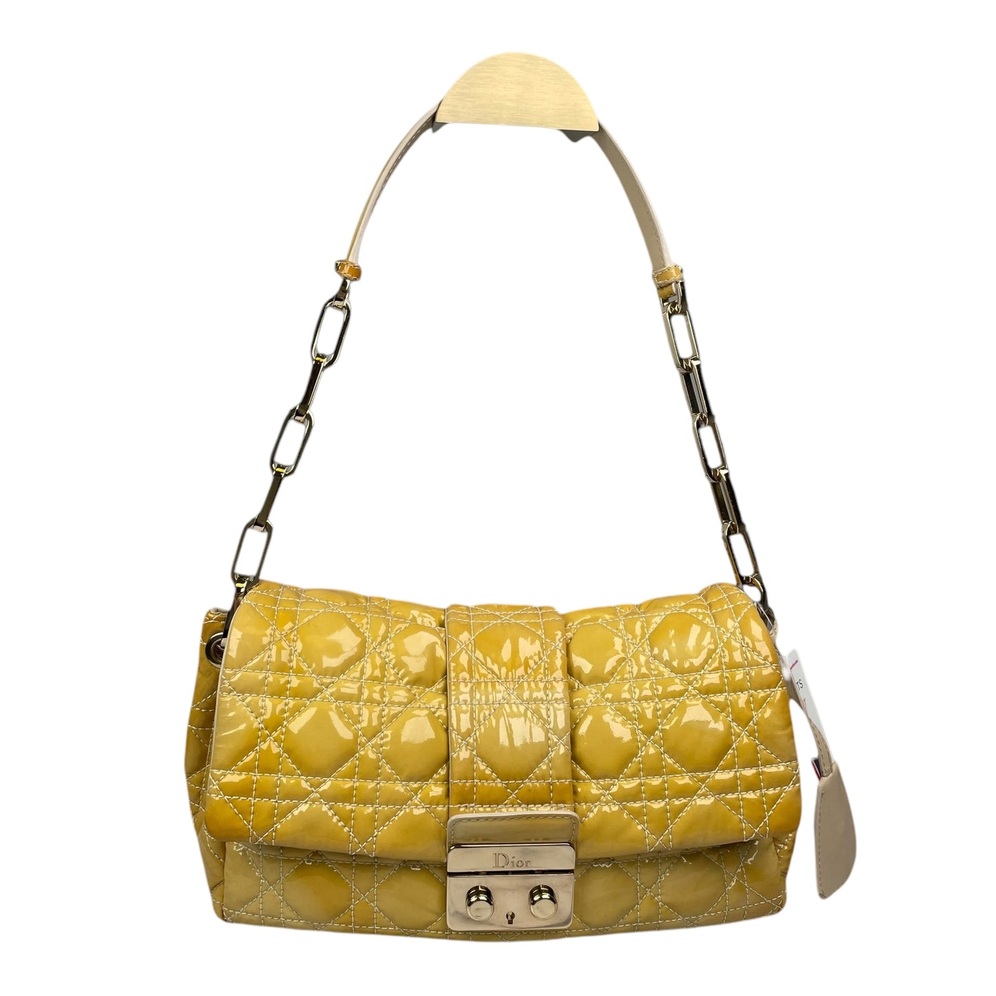 Christian Dior Yellow New Lock Patent Cannage Quilted Flap Shoulder Chain Purse