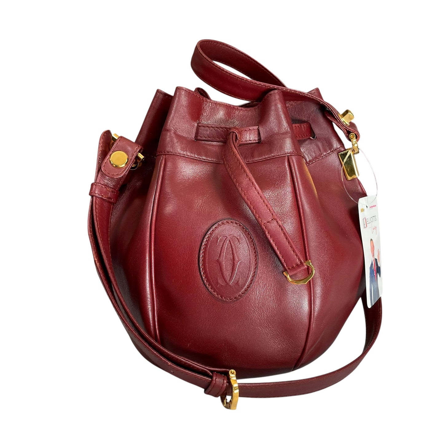 Cartier Burgundy Leather Medium Bucket Drawstring Crossbody Adjustable Purse