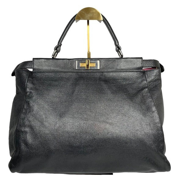 Fendi Black Leather Large Peek-A-Boo Exotic Turn-Key Top Handle Purse To…