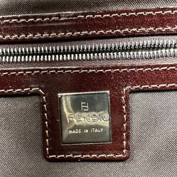 Fendi Champagne Beaded Baguette Brown Leather Strap Shoulder Purse