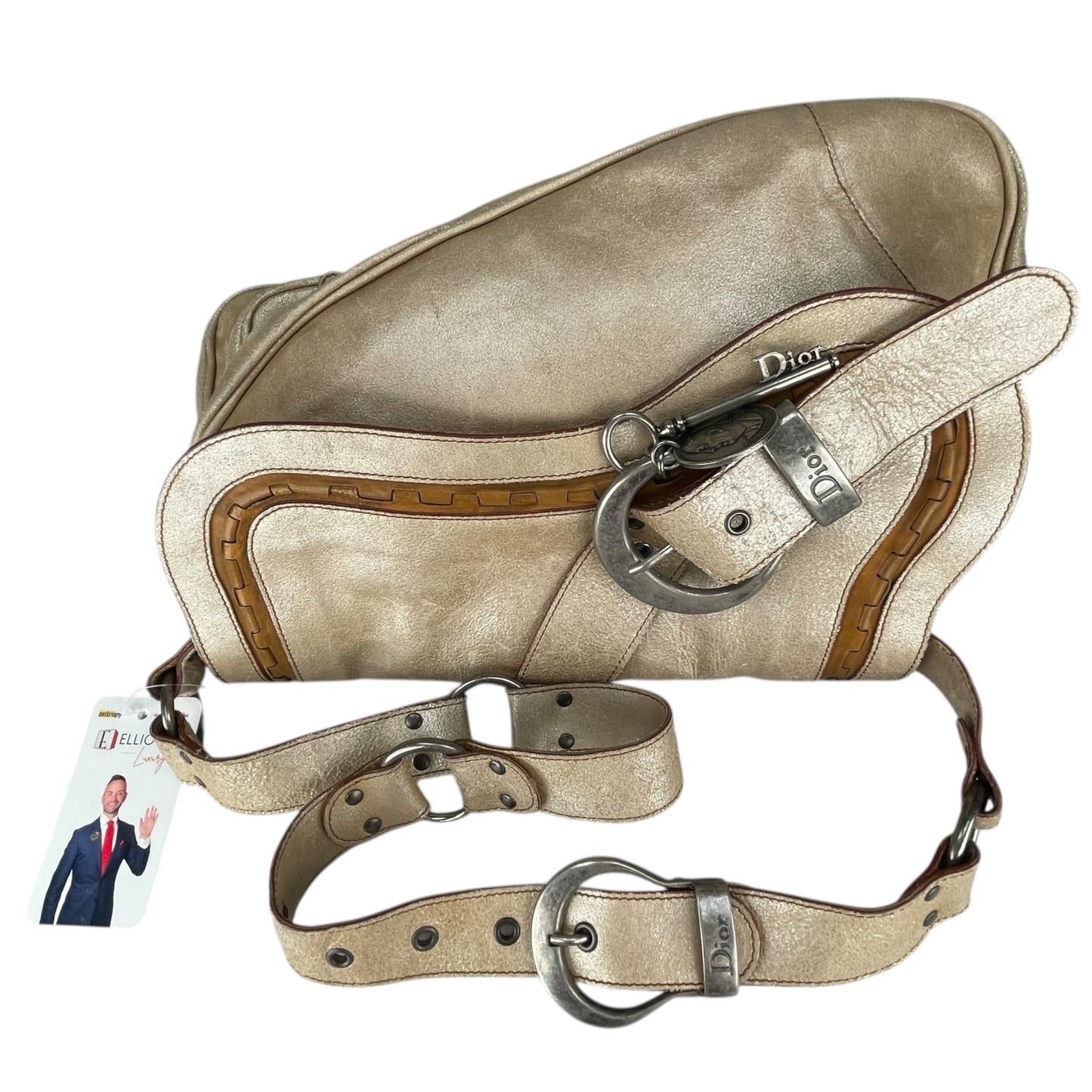 Christian Dior Double Saddle Gaucho Jumbo Gold Metallic Gun Metal Hardware Purse