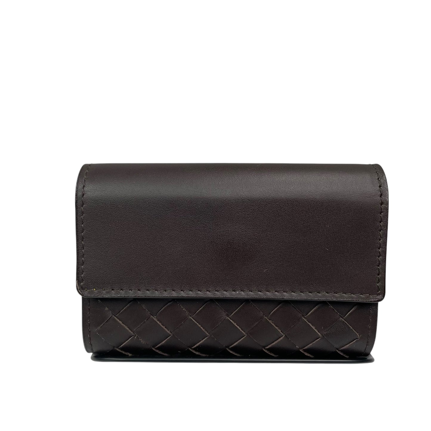 Bottega Veneta Intrecciato Brown Leather Card Holder Foldable Compact Wallet