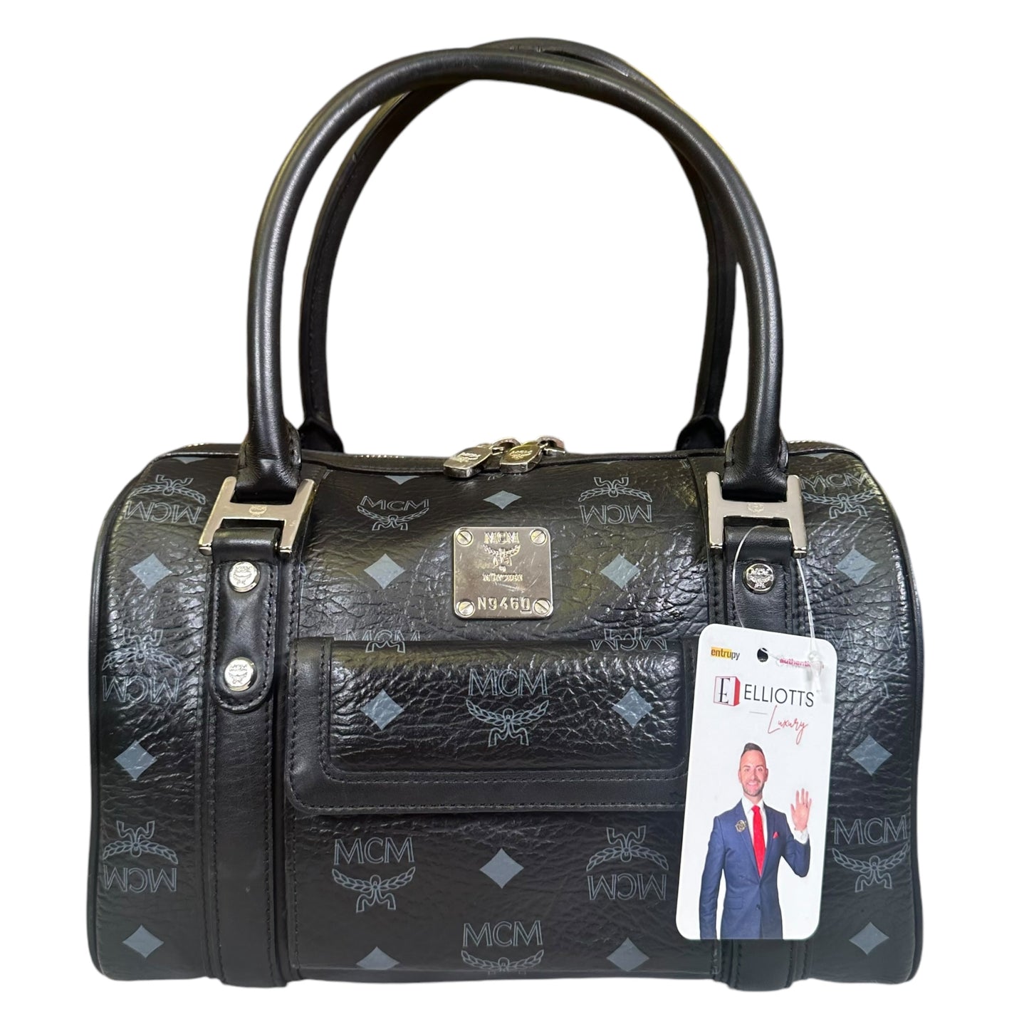 MCM Coated Canvas Tote Bags Black Viestos Small Silver Grey Satchel Boston Speedy
