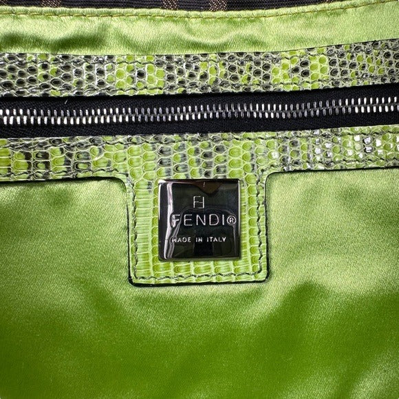 Fendi Zucca Baguette Lime Python Beaded Multi Floral Metallic Flap Purse