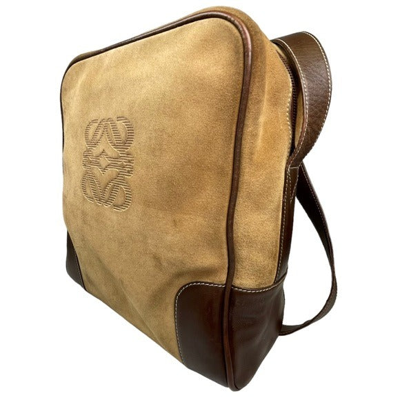 Loewe Leather Suede Brown Tan Zip Crossbody Everyday Casual Travel Bag Purse
