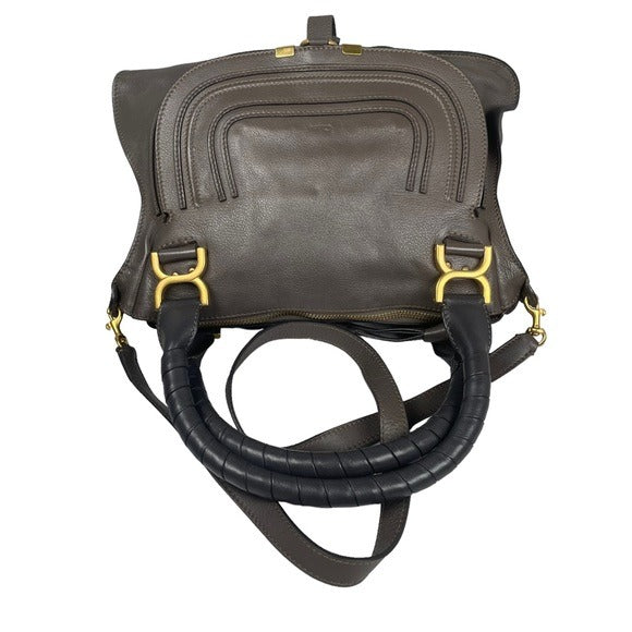 Chloe Grey Medium Satchel Wrapped Leather Handle Zip Flap Crossbody Shoulder Bag