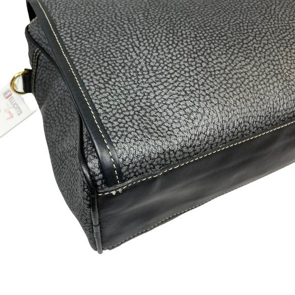 Borbonese Black Leather PVC Crossbody Business Crossbody Medium Bag Tote Purse
