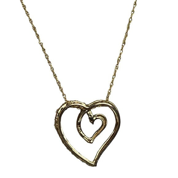 Emerald Double Heart Pendent Necklace Lobster Claw 14K Gold Round Cut 18” 1”