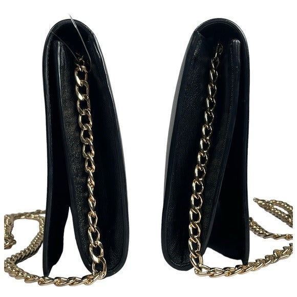 Yves Saint Laurent YSL Black Leather Pebbled Clutch Flap Snap Crossbody Bag