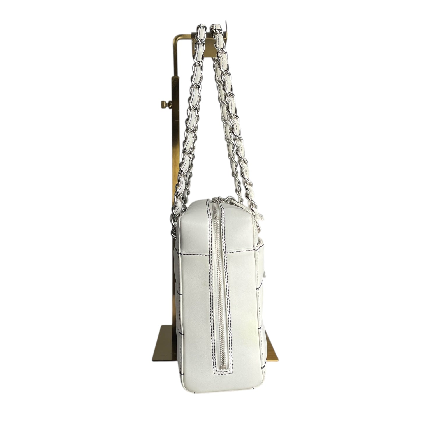 Chanel CC Timeless White Chocolate Bar Wildstitch Navy Blue SHW Shoulder Purse