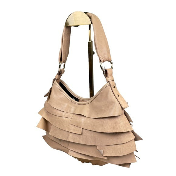 YSL Saint Tropez Beige Patch Gathered Layered Lambskin Shoulder Small Hobo Bag