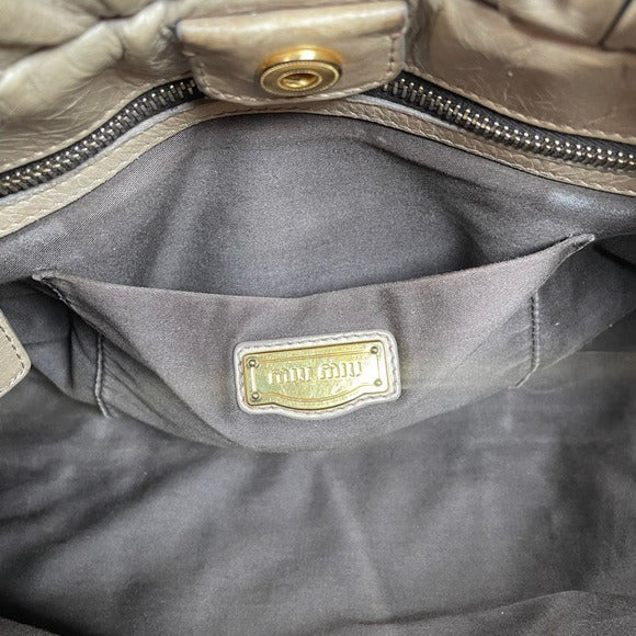 Miu Miu Rippled Gold Leather Shoulder Purse Two-Way Crossbody Zip Bag