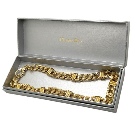 Christian Dior Estate Cuban Large 18K Plated Statement Neck Chain Necklace 18”