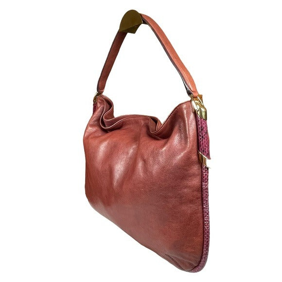 Jimmy Choo Python Trim Leather Blush Magenta Trim Hobo Shoulder Leather Purse