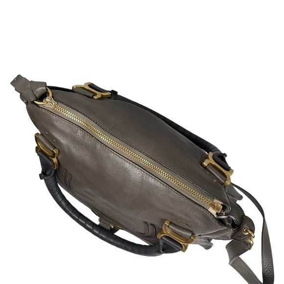 Chloe Grey Medium Satchel Wrapped Leather Handle Zip Flap Crossbody Shoulder Bag