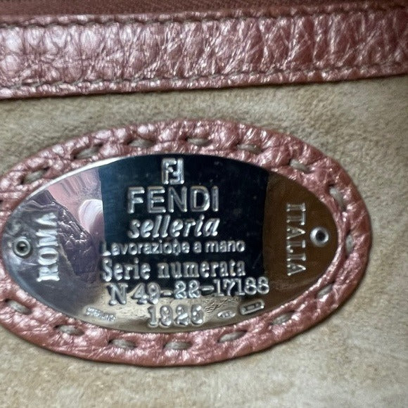 Fendi Selleria Sterling Rose Gold Metallic Baguette Shoulder Purse