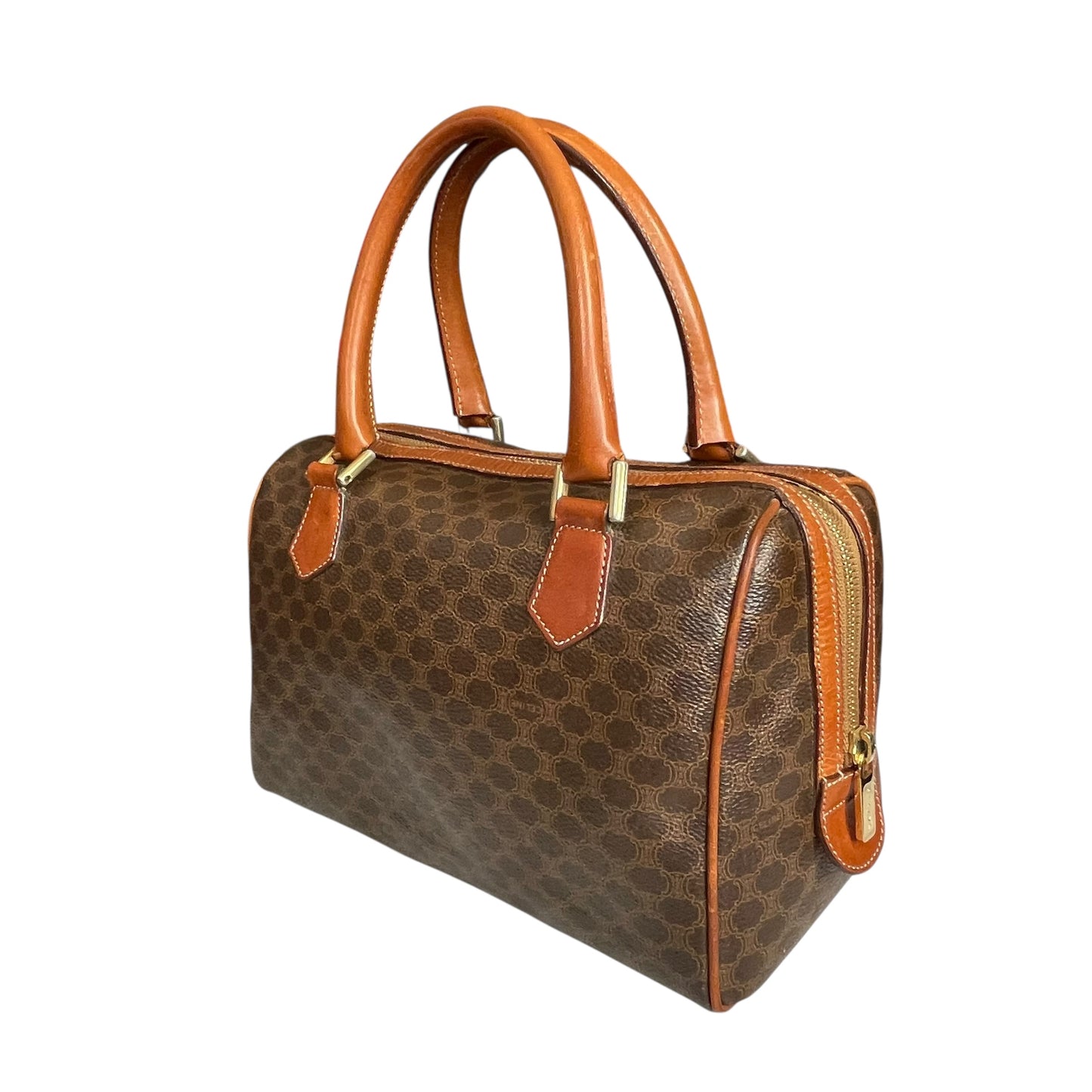 Celine Honeycomb Coated Canvas Leather GHW Brown Boston Speedy Purse