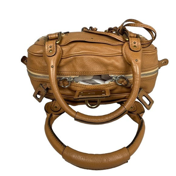 Chloe Tan Leather Paddington Medium Zip Boston Bag Tote Purse