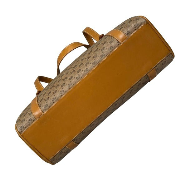 Gucci GG Micro Satchel Canvas Leather Tan Three File Shoulder Tote Purse Bag
