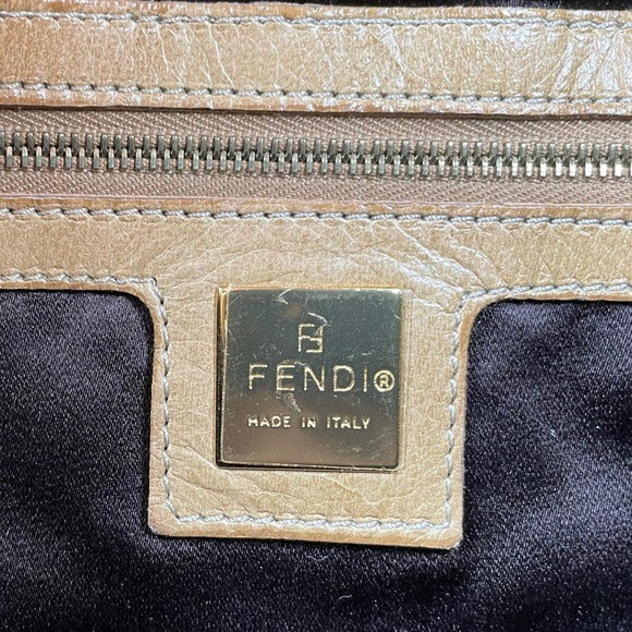 Fendi Tan Gold Suede Gold Glitter FF Mama Baguette Shoulder Purse