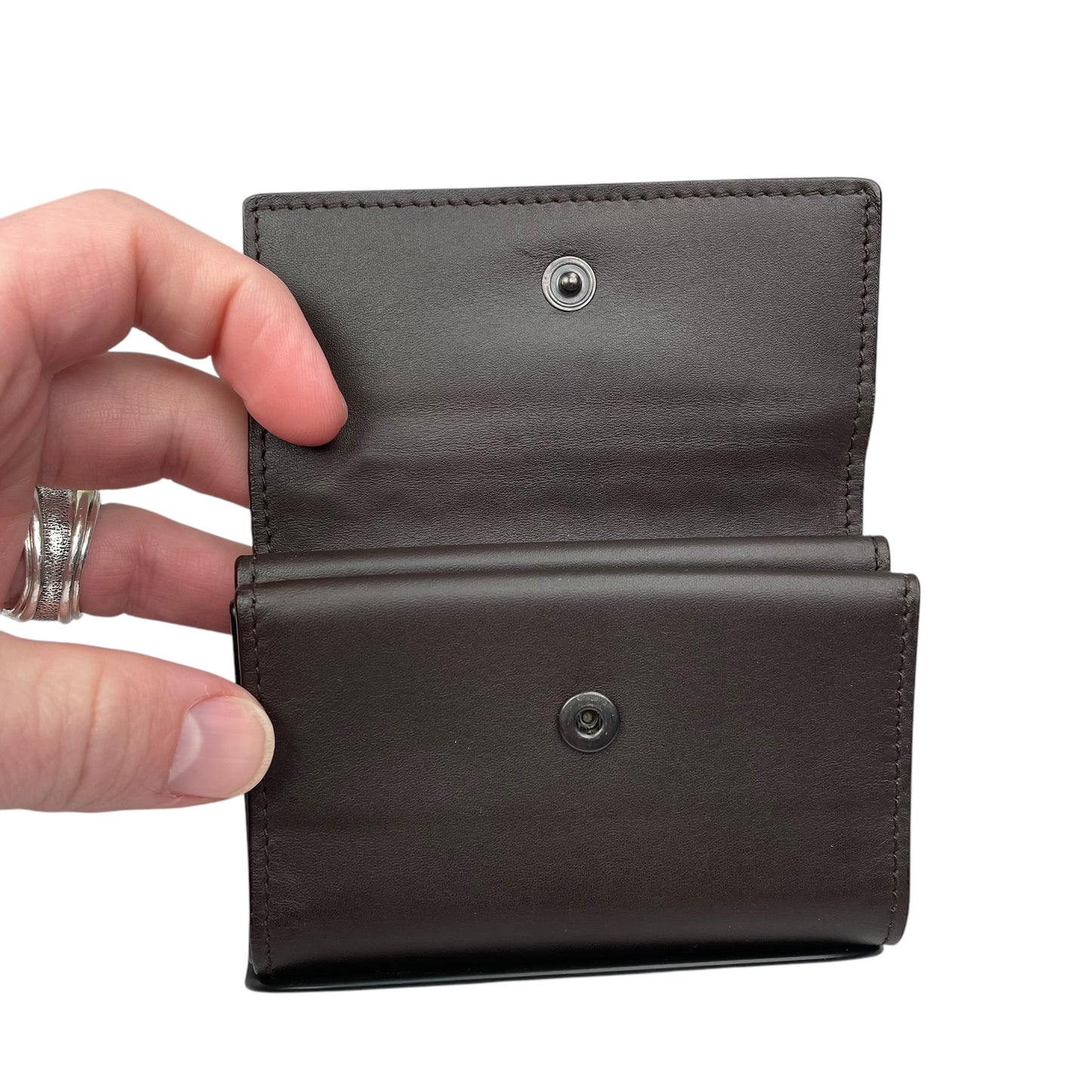 Bottega Veneta Intrecciato Brown Leather Card Holder Foldable Compact Wallet