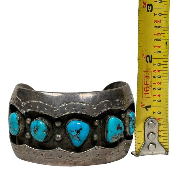 Mae G. Vinatge Sterling Handmade Multi Turquoise Cuff Adjustable Bracelet